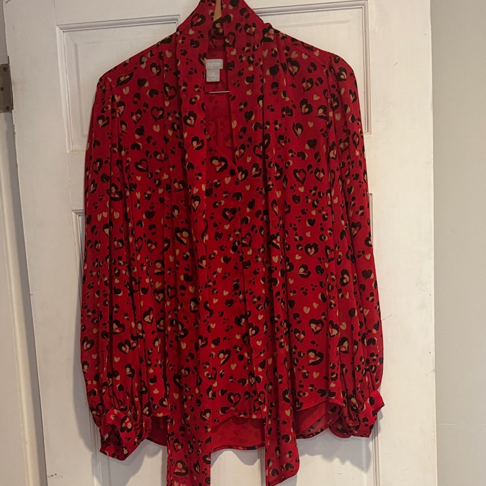 Chico's Red Heart Print Blouse